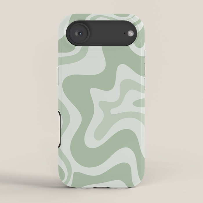 Retro Liquid Swirl Abstract Pattern Sage iPhone Case Gallery Image 2