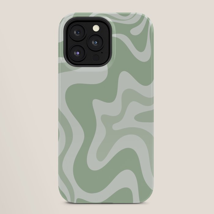 Retro Liquid Swirl Abstract Pattern Sage iPhone Case Gallery Image 28