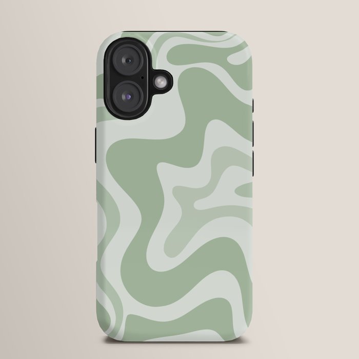 Retro Liquid Swirl Abstract Pattern Sage iPhone Case Gallery Image 13