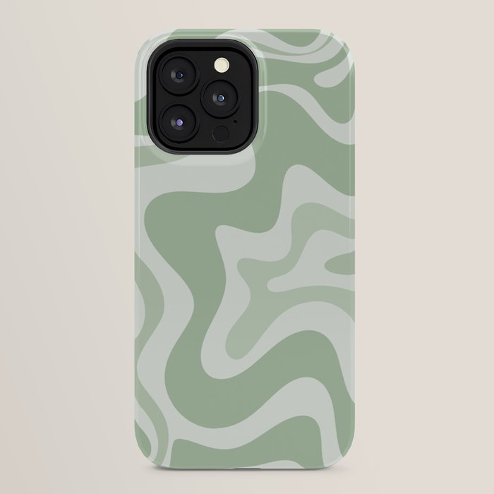 Retro Liquid Swirl Abstract Pattern Sage iPhone Case Gallery Image 24