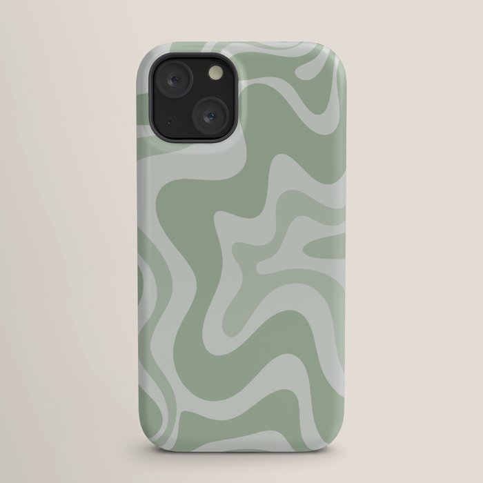 Retro Liquid Swirl Abstract Pattern Sage iPhone Case Gallery Image 17