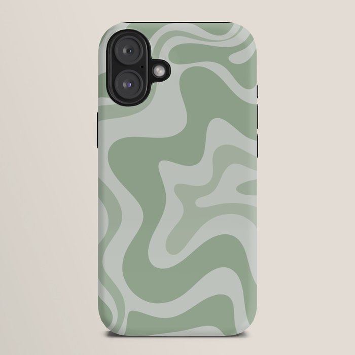 Retro Liquid Swirl Abstract Pattern Sage iPhone Case Gallery Image 10