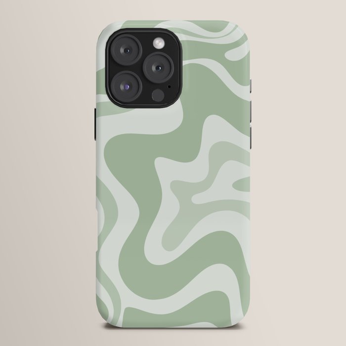 Retro Liquid Swirl Abstract Pattern Sage iPhone Case Gallery Image 16