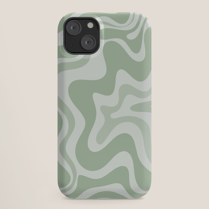 Retro Liquid Swirl Abstract Pattern Sage iPhone Case Gallery Image 18