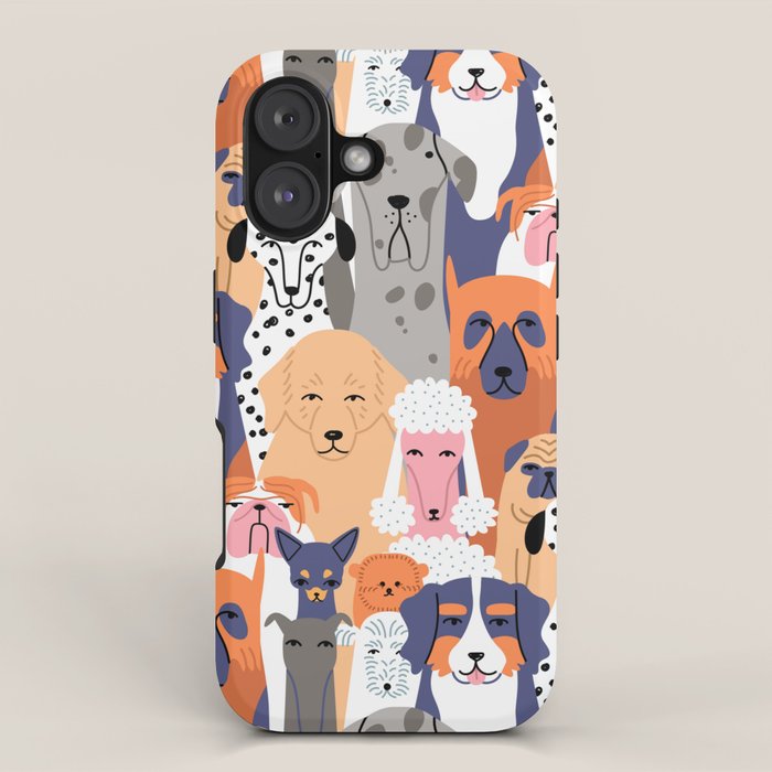Funny diverse dog crowd character cartoon background iPhone Case Gallery Image 1
