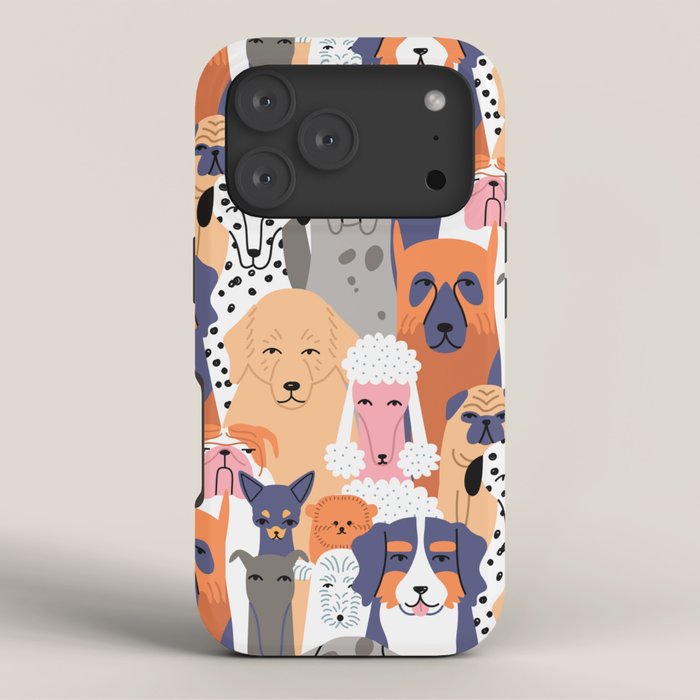 Funny diverse dog crowd character cartoon background iPhone Case Gallery Image 3