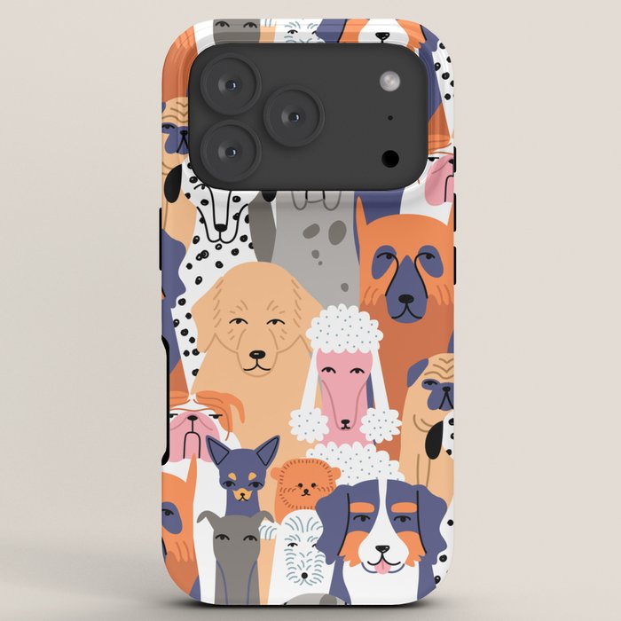 Funny diverse dog crowd character cartoon background iPhone Case Gallery Image 7