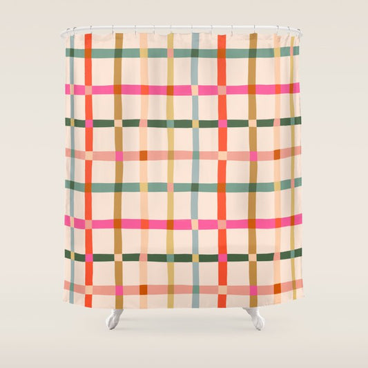 Colourful window pane checked pattern Shower Curtain Gallery Image 1