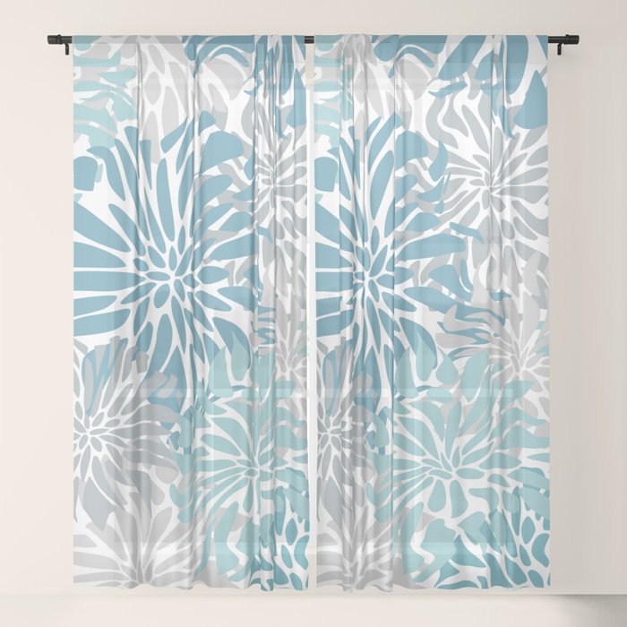 Chic, Flowers Print, Grey, Teal, Turquoise Window Curtain Gallery Image 17