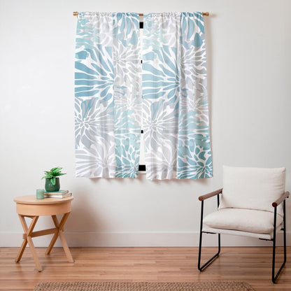 Chic, Flowers Print, Grey, Teal, Turquoise Window Curtain Gallery Image 15