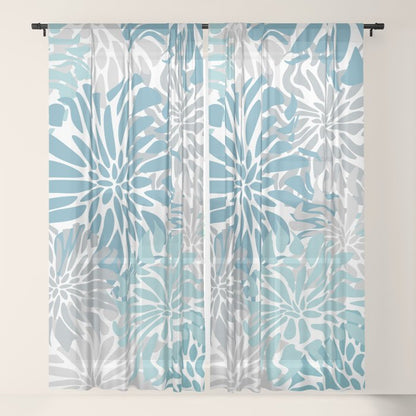 Chic, Flowers Print, Grey, Teal, Turquoise Window Curtain Gallery Image 21