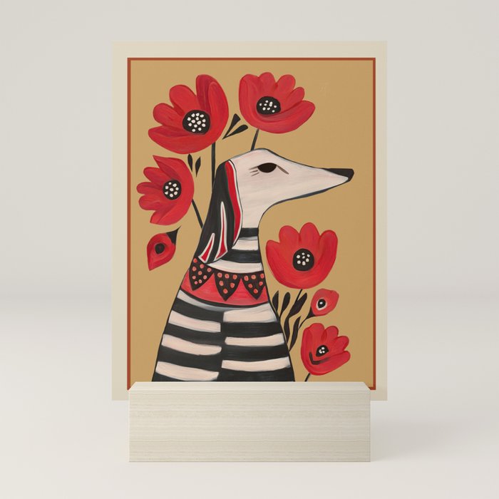Striped Dog with Poppies Mini Art Print Gallery Image 5