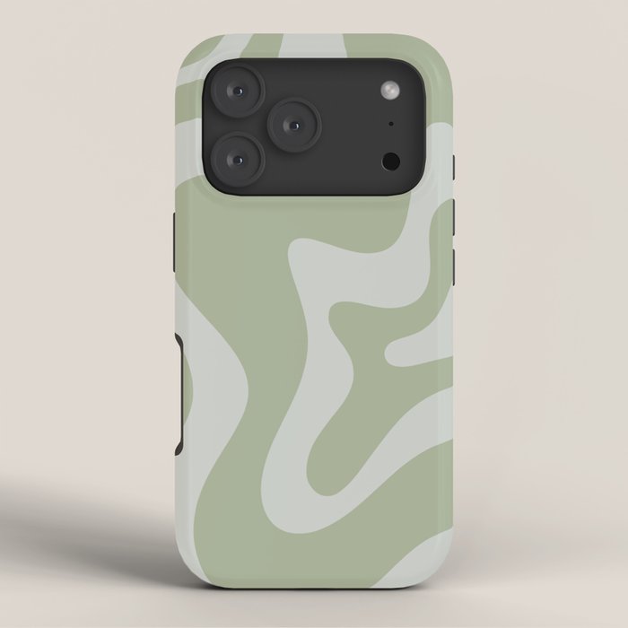 Retro Liquid Swirl Abstract Pattern in Sage Green iPhone Case Gallery Image 3