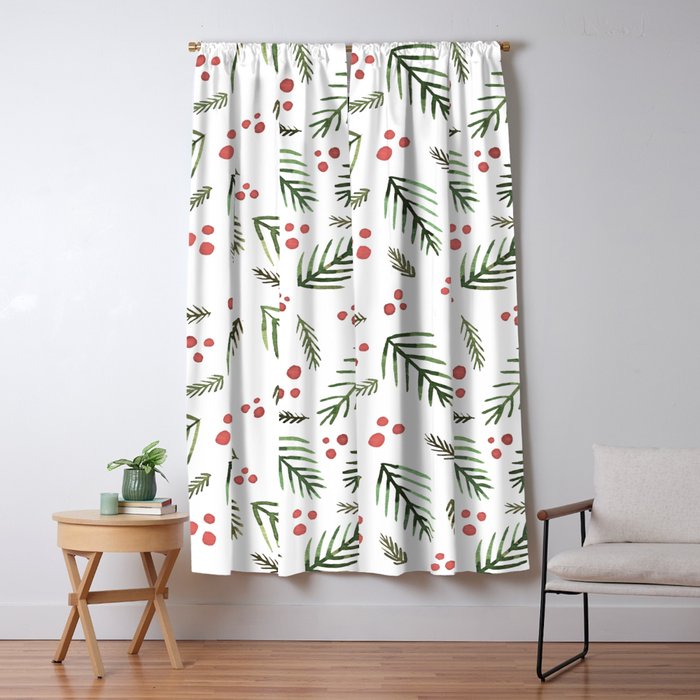 Christmas tree branches and berries - vintage Window Curtain Gallery Image 5