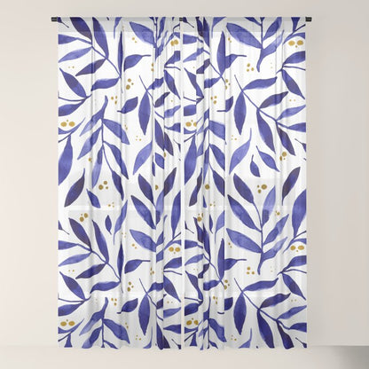 Pretty watercolor branches - blue and yellow Window Curtain Gallery Image 22