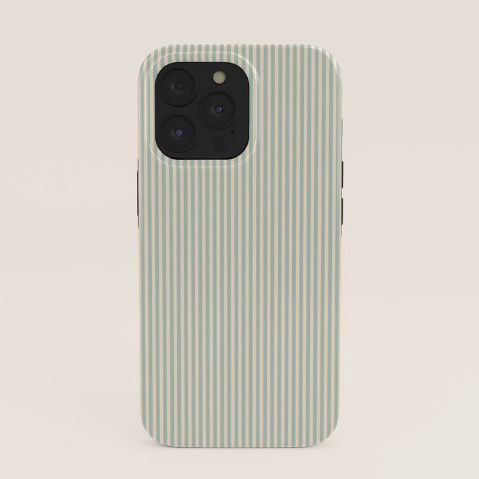 Ultra Fine Stripes Vertical Minimalist Pattern in Light Celadon Blue Green and Cream iPhone Case Gallery Image 39