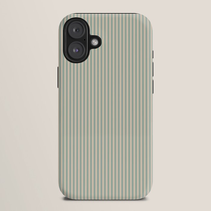 Ultra Fine Stripes Vertical Minimalist Pattern in Light Celadon Blue Green and Cream iPhone Case Gallery Image 10