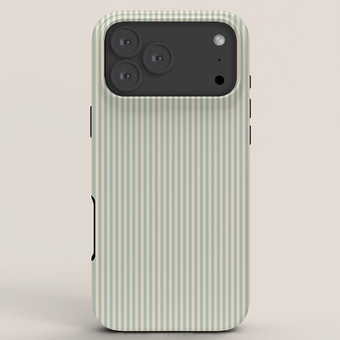 Ultra Fine Stripes Vertical Minimalist Pattern in Light Celadon Blue Green and Cream iPhone Case Gallery Image 8