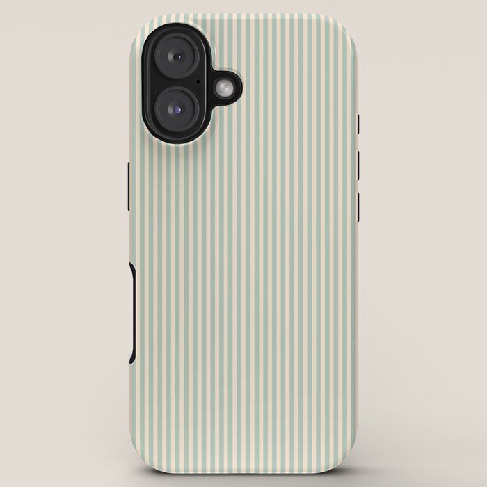 Ultra Fine Stripes Vertical Minimalist Pattern in Light Celadon Blue Green and Cream iPhone Case Gallery Image 5
