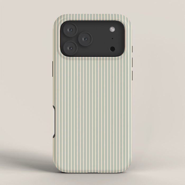 Ultra Fine Stripes Vertical Minimalist Pattern in Light Celadon Blue Green and Cream iPhone Case Gallery Image 4
