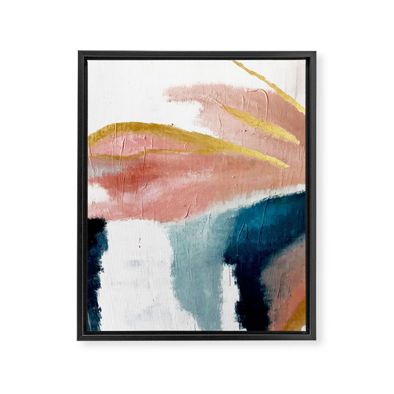 Exhale: a pretty, minimal, acrylic piece in pinks, blues, and gold Framed Canvas Print Gallery Image 4