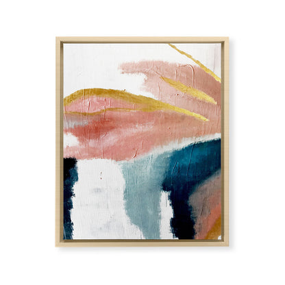 Exhale: a pretty, minimal, acrylic piece in pinks, blues, and gold Framed Canvas Print Gallery Image 19