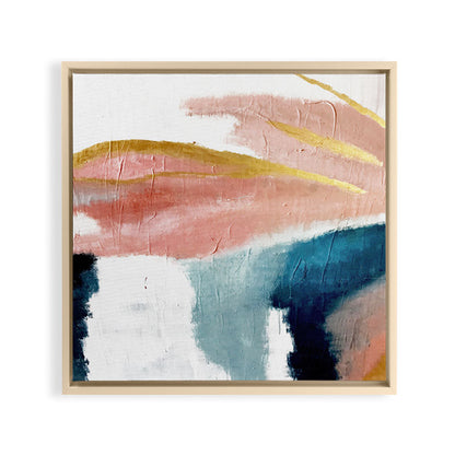 Exhale: a pretty, minimal, acrylic piece in pinks, blues, and gold Framed Canvas Print Gallery Image 27