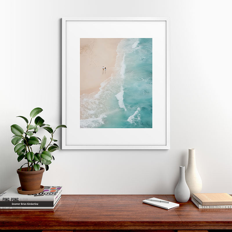 Couple on the Pastel Shore - Aerial Coastal Print Framed Art Print Gallery Image 56