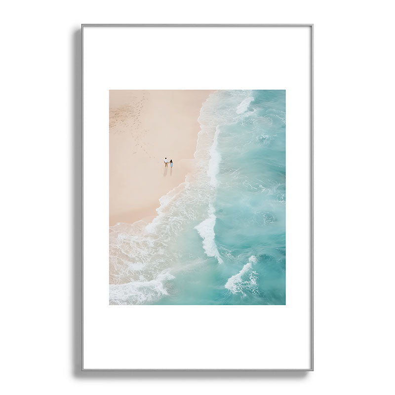 Couple on the Pastel Shore - Aerial Coastal Print Framed Art Print Gallery Image 100