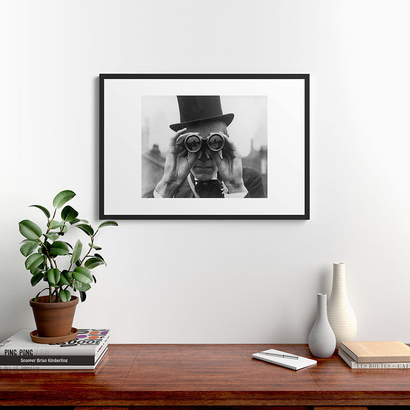 Derby Spectator watching ponies with opera glasses black and white photograph - photography - photographs Framed Art Print Gallery Image 8