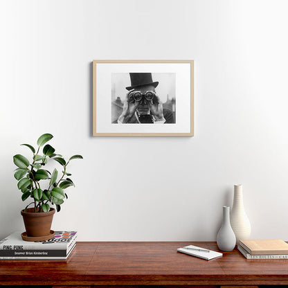 Derby Spectator watching ponies with opera glasses black and white photograph - photography - photographs Framed Art Print Gallery Image 26