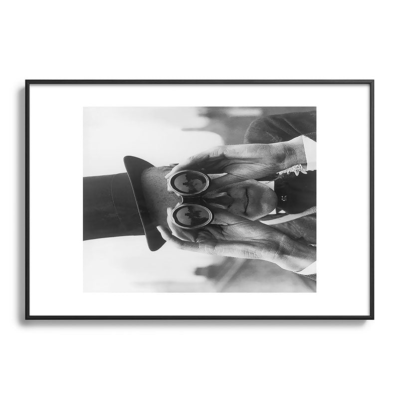Derby Spectator watching ponies with opera glasses black and white photograph - photography - photographs Framed Art Print Gallery Image 113