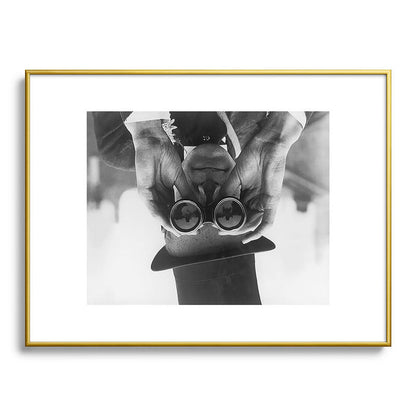 Derby Spectator watching ponies with opera glasses black and white photograph - photography - photographs Framed Art Print Gallery Image 124