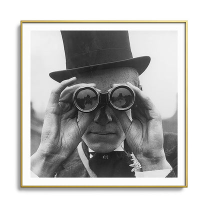 Derby Spectator watching ponies with opera glasses black and white photograph - photography - photographs Framed Art Print Gallery Image 136