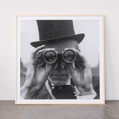 Derby Spectator watching ponies with opera glasses black and white photograph - photography - photographs Framed Art Print Gallery Image 33