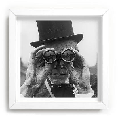 Derby Spectator watching ponies with opera glasses black and white photograph - photography - photographs Framed Art Print Gallery Image 114