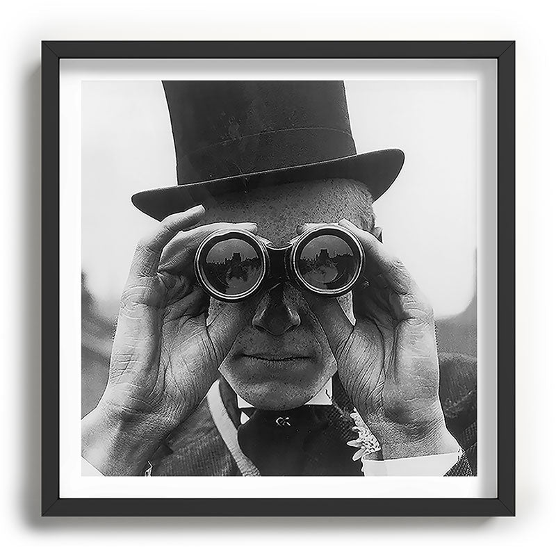 Derby Spectator watching ponies with opera glasses black and white photograph - photography - photographs Framed Art Print Gallery Image 93