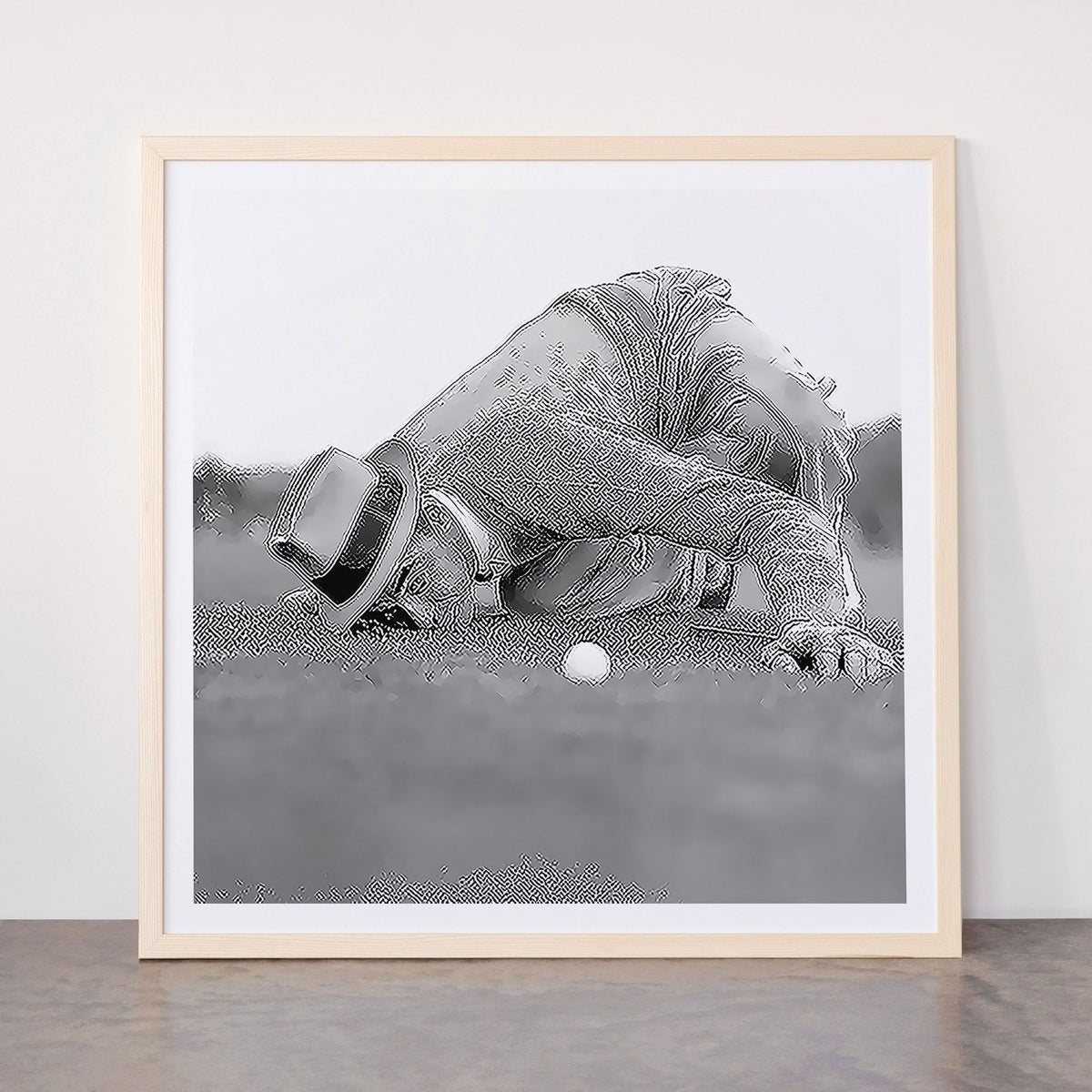 Eye to the ground on the 18th hole; golfing man eyes ball to measure distance to hole vintage black and white portrait photograph - photography - photographs poster Framed Art Print Gallery Image 77