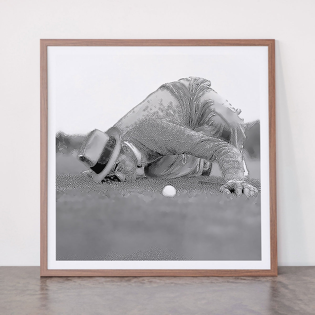 Eye to the ground on the 18th hole; golfing man eyes ball to measure distance to hole vintage black and white portrait photograph - photography - photographs poster Framed Art Print Gallery Image 66
