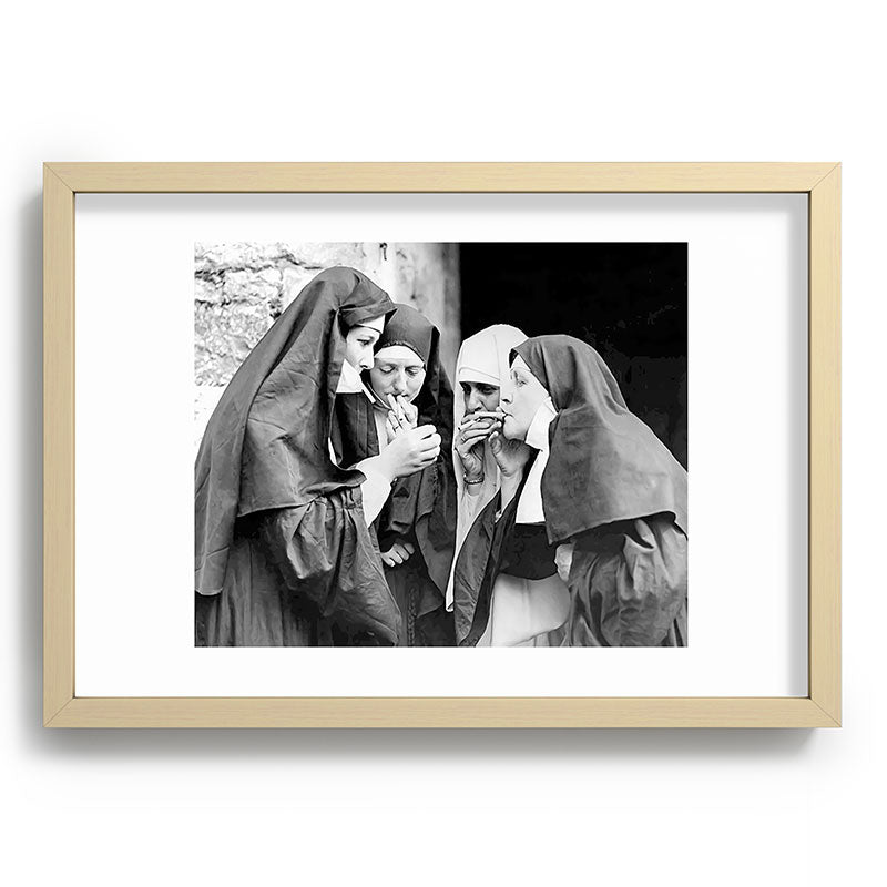 Nuns smoking black and white photograph - photography - photographs portrait for home and wall decor Framed Art Print Gallery Image 97