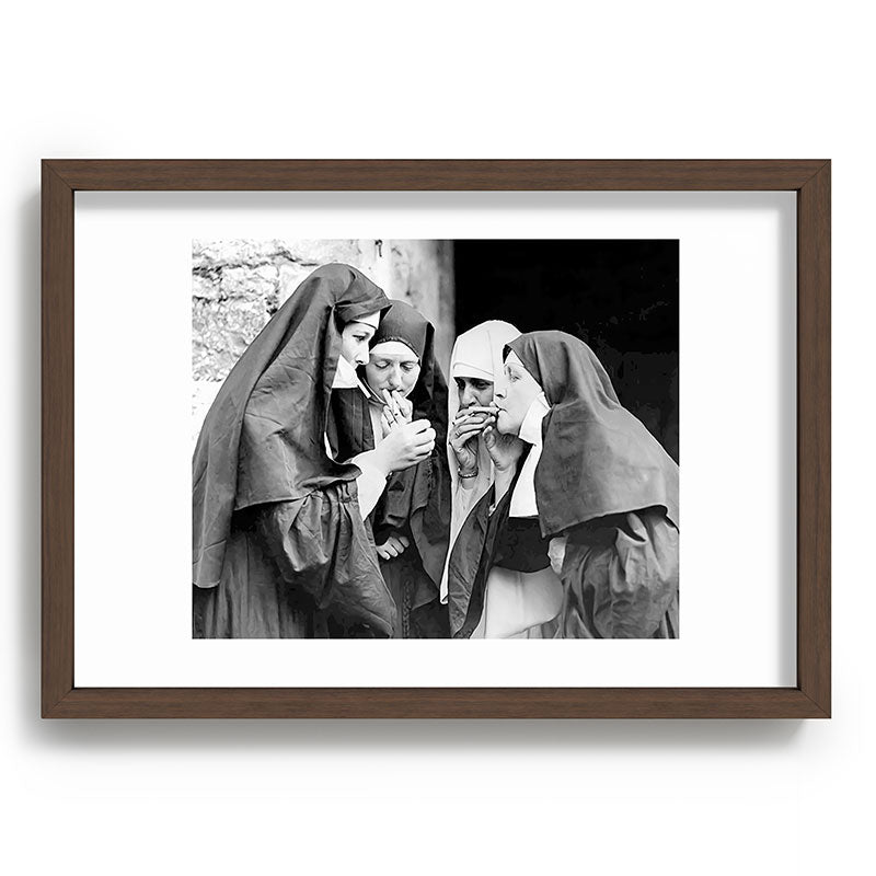 Nuns smoking black and white photograph - photography - photographs portrait for home and wall decor Framed Art Print Gallery Image 89