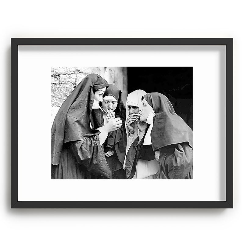 Nuns smoking black and white photograph - photography - photographs portrait for home and wall decor Framed Art Print Gallery Image 84