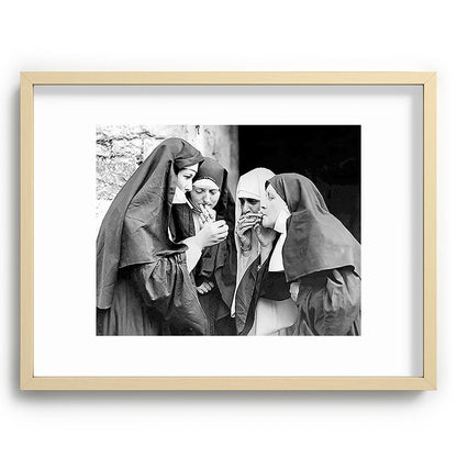 Nuns smoking black and white photograph - photography - photographs portrait for home and wall decor Framed Art Print Gallery Image 99
