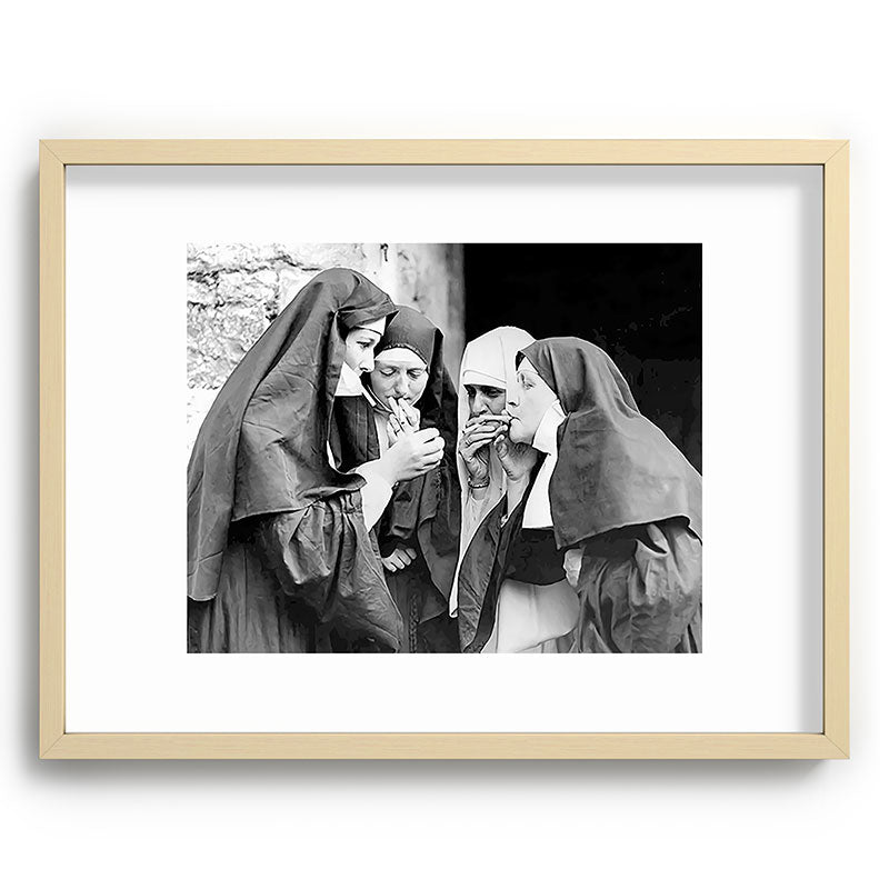 Nuns smoking black and white photograph - photography - photographs portrait for home and wall decor Framed Art Print Gallery Image 100