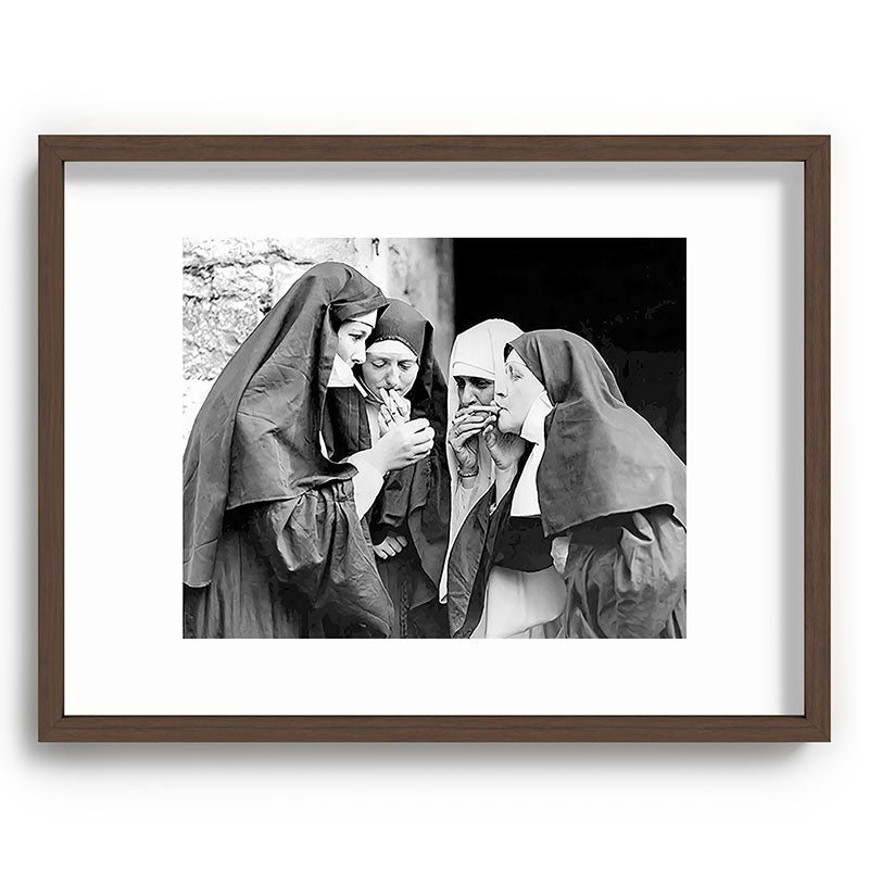 Nuns smoking black and white photograph - photography - photographs portrait for home and wall decor Framed Art Print Gallery Image 92