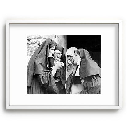 Nuns smoking black and white photograph - photography - photographs portrait for home and wall decor Framed Art Print Gallery Image 107