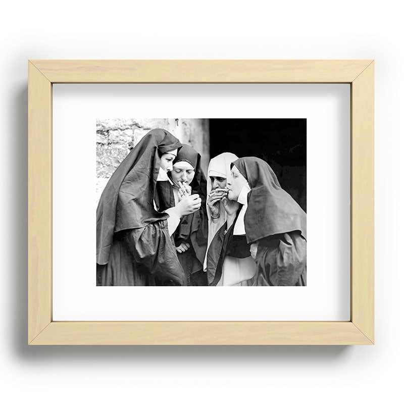 Nuns smoking black and white photograph - photography - photographs portrait for home and wall decor Framed Art Print Gallery Image 95