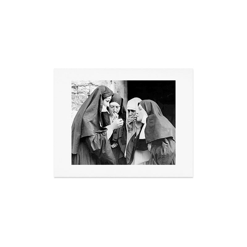 Nuns smoking black and white photograph - photography - photographs portrait for home and wall decor Art Print Gallery Image 4