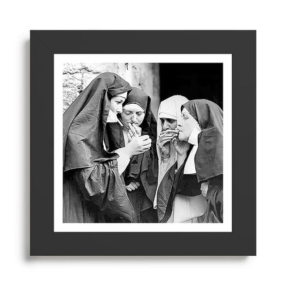 Nuns smoking black and white photograph - photography - photographs portrait for home and wall decor Framed Art Print Gallery Image 46