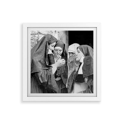 Nuns smoking black and white photograph - photography - photographs portrait for home and wall decor Framed Art Print Gallery Image 82